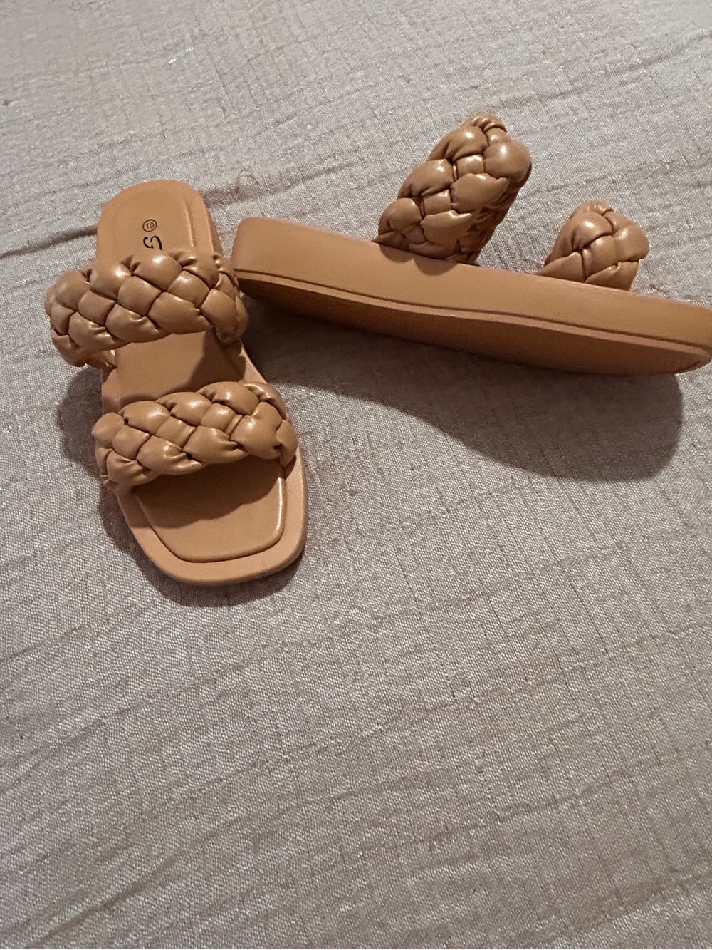 Forever Braided Double-Strap Women's Slide Sandals - Tan Size 10